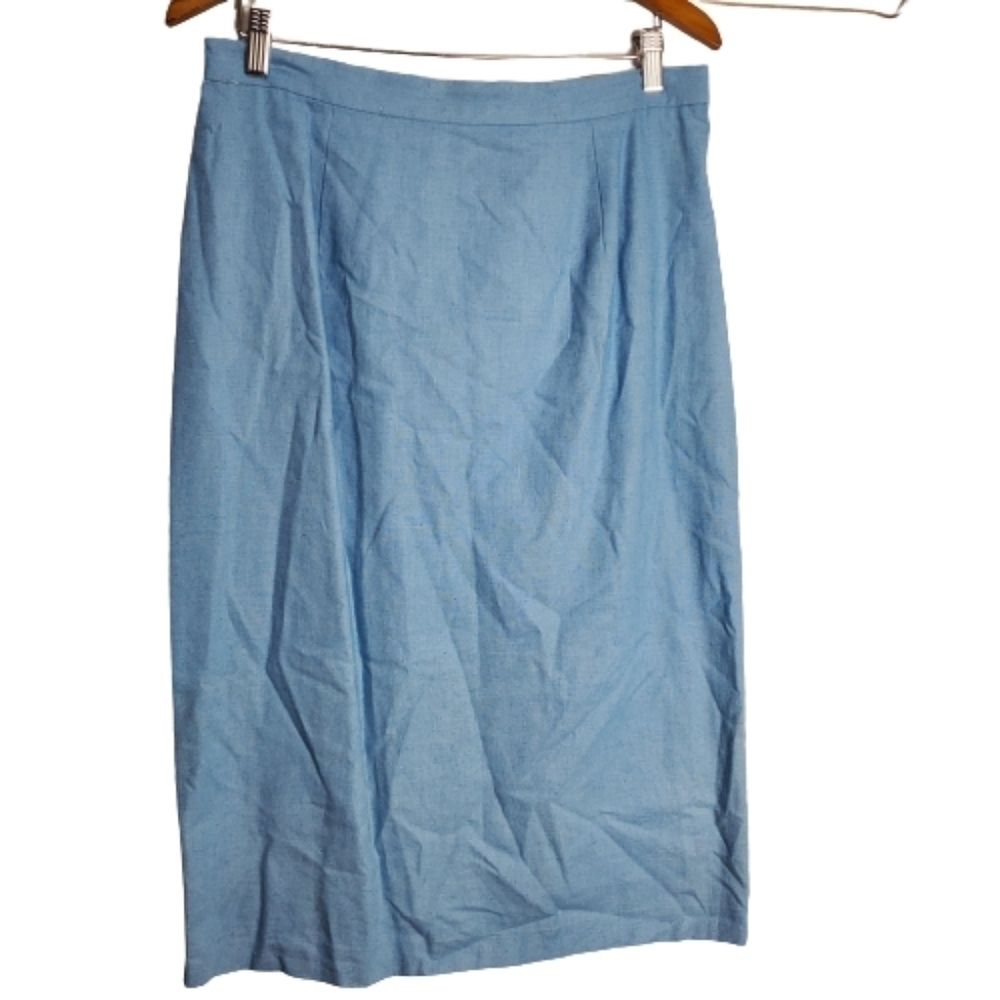 Adrianna Papell Vintage 90s Linen Blend Blue Midi Pencil Career Skirt Size 14